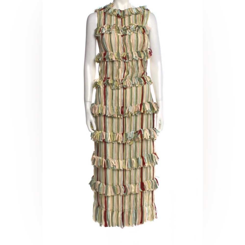Striped Interior Ruffled Midi Dress in Multicolor